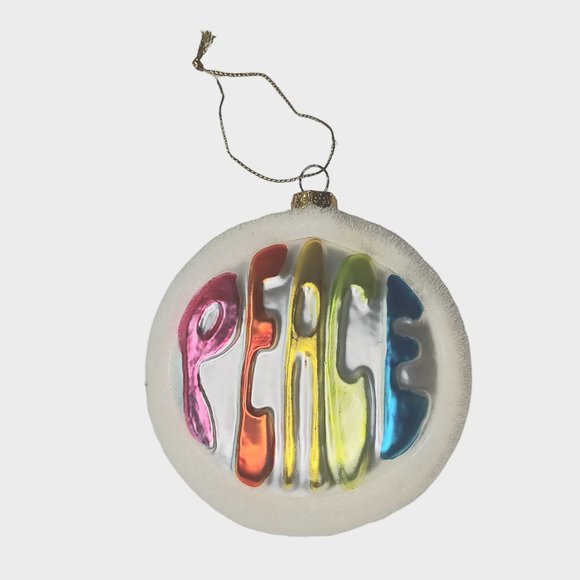 Psychedelic Peace Sign Christmas Ornament Glass Flocked Hippie Boho - Picture 9 of 12